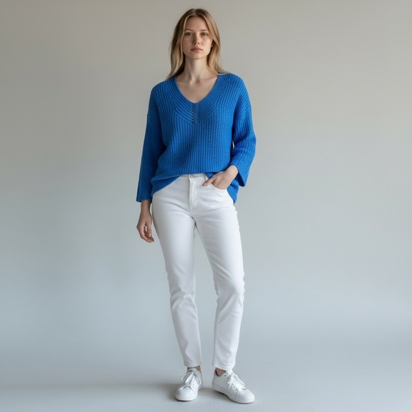 NIC+ZOE Women's Cobalt Blue V-Neck Knit Sweater Size M - Picture 1 of 10